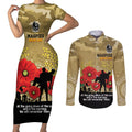 Custom Collingwood Football ANZAC Couples Matching Short Sleeve Bodycon Dress and Long Sleeve Button Shirt Gallipoli Camouflage With Poppies