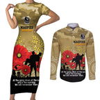 Custom Collingwood Football ANZAC Couples Matching Short Sleeve Bodycon Dress and Long Sleeve Button Shirt Gallipoli Camouflage With Poppies