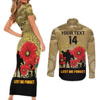 Custom Collingwood Football ANZAC Couples Matching Short Sleeve Bodycon Dress and Long Sleeve Button Shirt Gallipoli Camouflage With Poppies