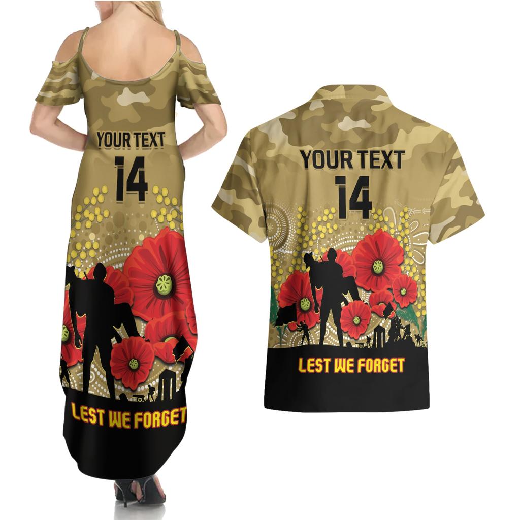 Custom Collingwood Football ANZAC Couples Matching Summer Maxi Dress and Hawaiian Shirt Gallipoli Camouflage With Poppies
