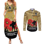 Custom Collingwood Football ANZAC Couples Matching Summer Maxi Dress and Long Sleeve Button Shirt Gallipoli Camouflage With Poppies