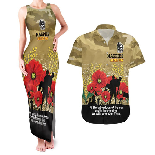 Custom Collingwood Football ANZAC Couples Matching Tank Maxi Dress and Hawaiian Shirt Gallipoli Camouflage With Poppies