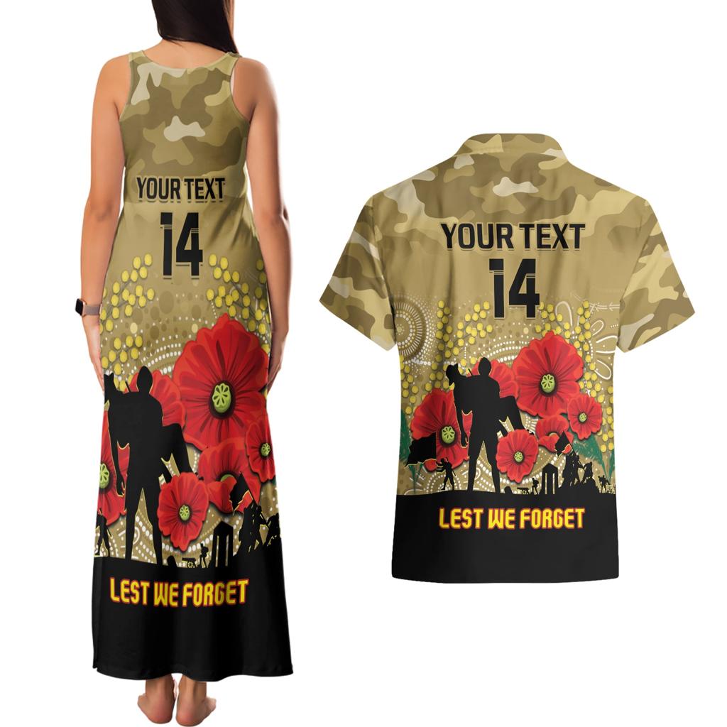Custom Collingwood Football ANZAC Couples Matching Tank Maxi Dress and Hawaiian Shirt Gallipoli Camouflage With Poppies