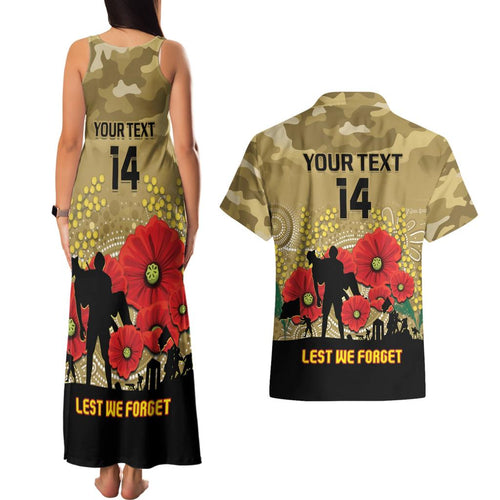 Custom Collingwood Football ANZAC Couples Matching Tank Maxi Dress and Hawaiian Shirt Gallipoli Camouflage With Poppies