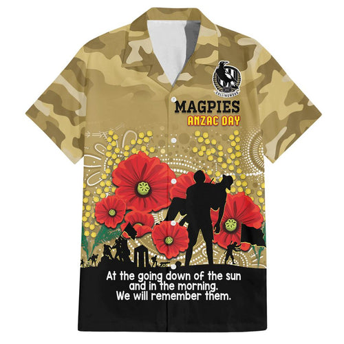 Custom Collingwood Football ANZAC Family Matching Long Sleeve Bodycon Dress and Hawaiian Shirt Gallipoli Camouflage With Poppies