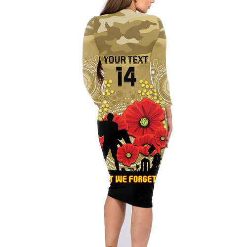 Custom Collingwood Football ANZAC Family Matching Long Sleeve Bodycon Dress and Hawaiian Shirt Gallipoli Camouflage With Poppies