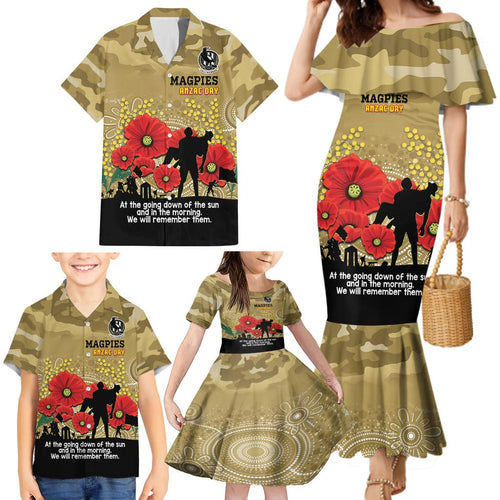 Custom Collingwood Football ANZAC Family Matching Mermaid Dress and Hawaiian Shirt Gallipoli Camouflage With Poppies