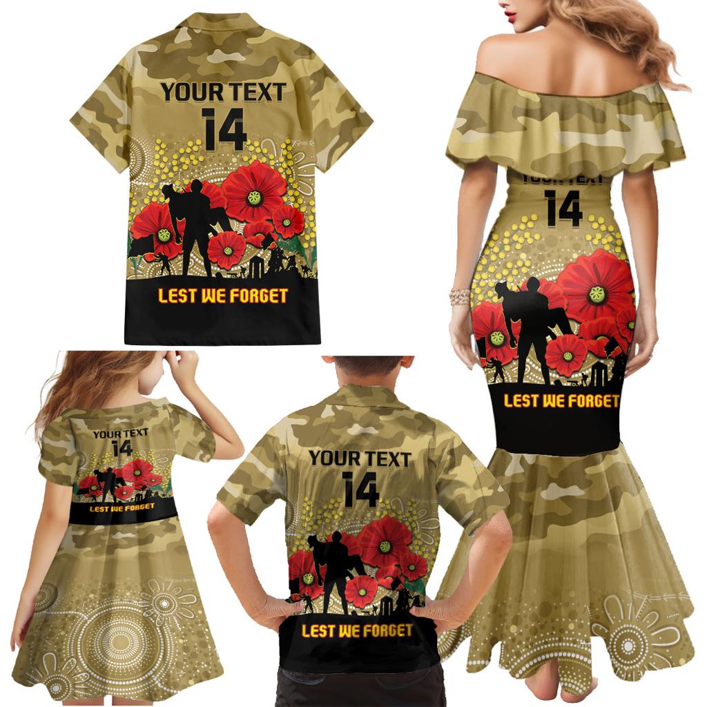 Custom Collingwood Football ANZAC Family Matching Mermaid Dress and Hawaiian Shirt Gallipoli Camouflage With Poppies
