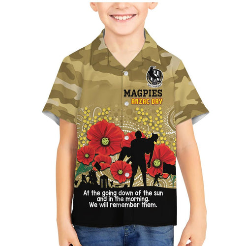 Custom Collingwood Football ANZAC Family Matching Mermaid Dress and Hawaiian Shirt Gallipoli Camouflage With Poppies