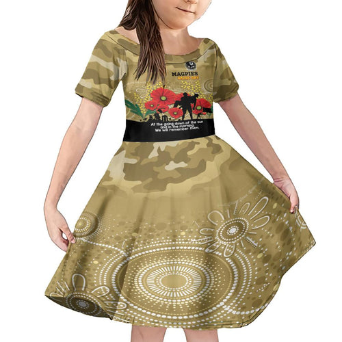Custom Collingwood Football ANZAC Family Matching Off Shoulder Long Sleeve Dress and Hawaiian Shirt Gallipoli Camouflage With Poppies