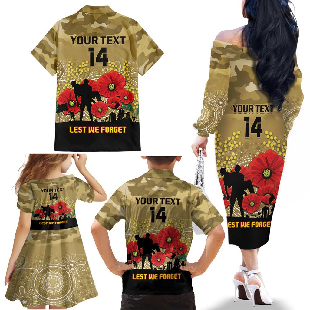Custom Collingwood Football ANZAC Family Matching Off Shoulder Long Sleeve Dress and Hawaiian Shirt Gallipoli Camouflage With Poppies