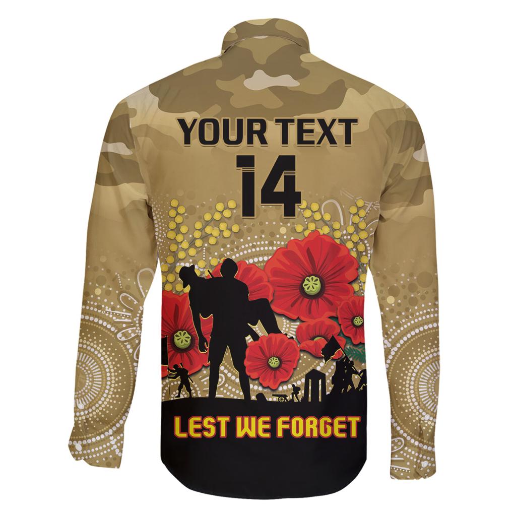 Custom Collingwood Football ANZAC Family Matching Off Shoulder Long Sleeve Dress and Hawaiian Shirt Gallipoli Camouflage With Poppies