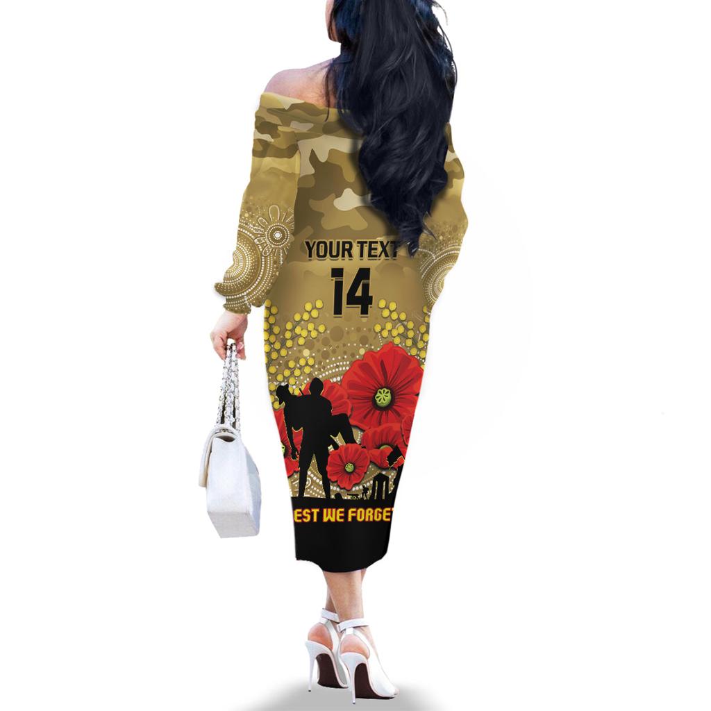 Custom Collingwood Football ANZAC Family Matching Off Shoulder Long Sleeve Dress and Hawaiian Shirt Gallipoli Camouflage With Poppies