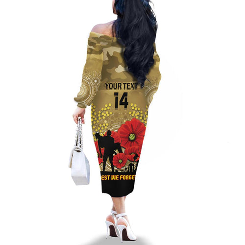 Custom Collingwood Football ANZAC Family Matching Off Shoulder Long Sleeve Dress and Hawaiian Shirt Gallipoli Camouflage With Poppies