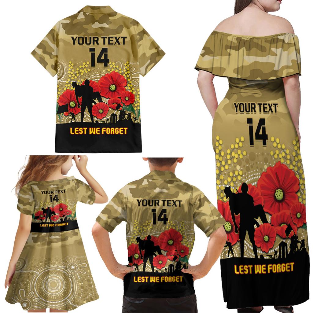 Custom Collingwood Football ANZAC Family Matching Off Shoulder Maxi Dress and Hawaiian Shirt Gallipoli Camouflage With Poppies