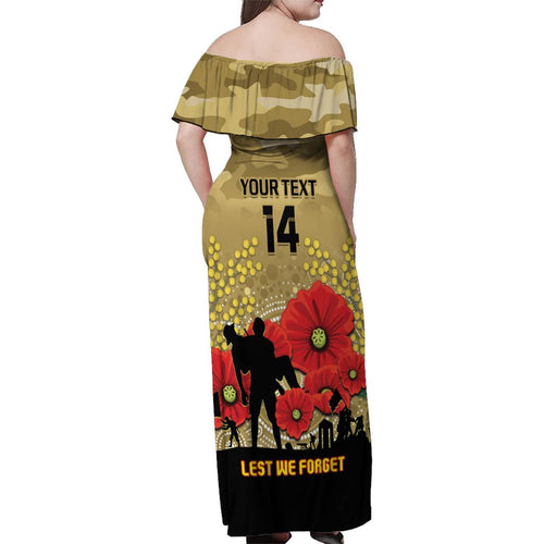 Custom Collingwood Football ANZAC Family Matching Off Shoulder Maxi Dress and Hawaiian Shirt Gallipoli Camouflage With Poppies