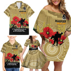 Custom Collingwood Football ANZAC Family Matching Off Shoulder Short Dress and Hawaiian Shirt Gallipoli Camouflage With Poppies