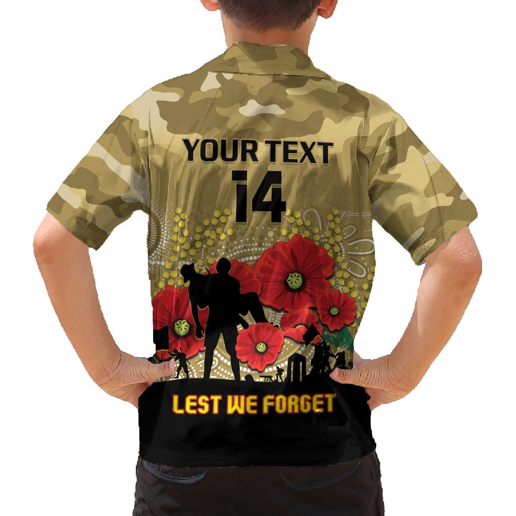 Custom Collingwood Football ANZAC Family Matching Off Shoulder Short Dress and Hawaiian Shirt Gallipoli Camouflage With Poppies