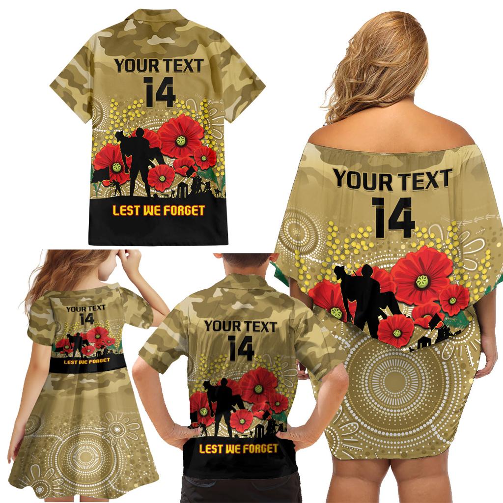 Custom Collingwood Football ANZAC Family Matching Off Shoulder Short Dress and Hawaiian Shirt Gallipoli Camouflage With Poppies