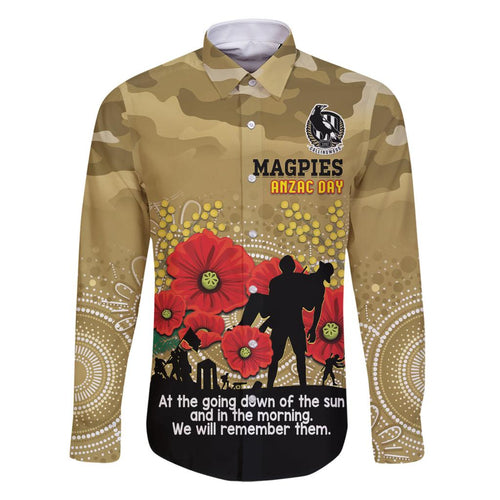 Custom Collingwood Football ANZAC Family Matching Off Shoulder Short Dress and Hawaiian Shirt Gallipoli Camouflage With Poppies