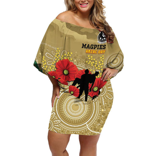 Custom Collingwood Football ANZAC Family Matching Off Shoulder Short Dress and Hawaiian Shirt Gallipoli Camouflage With Poppies