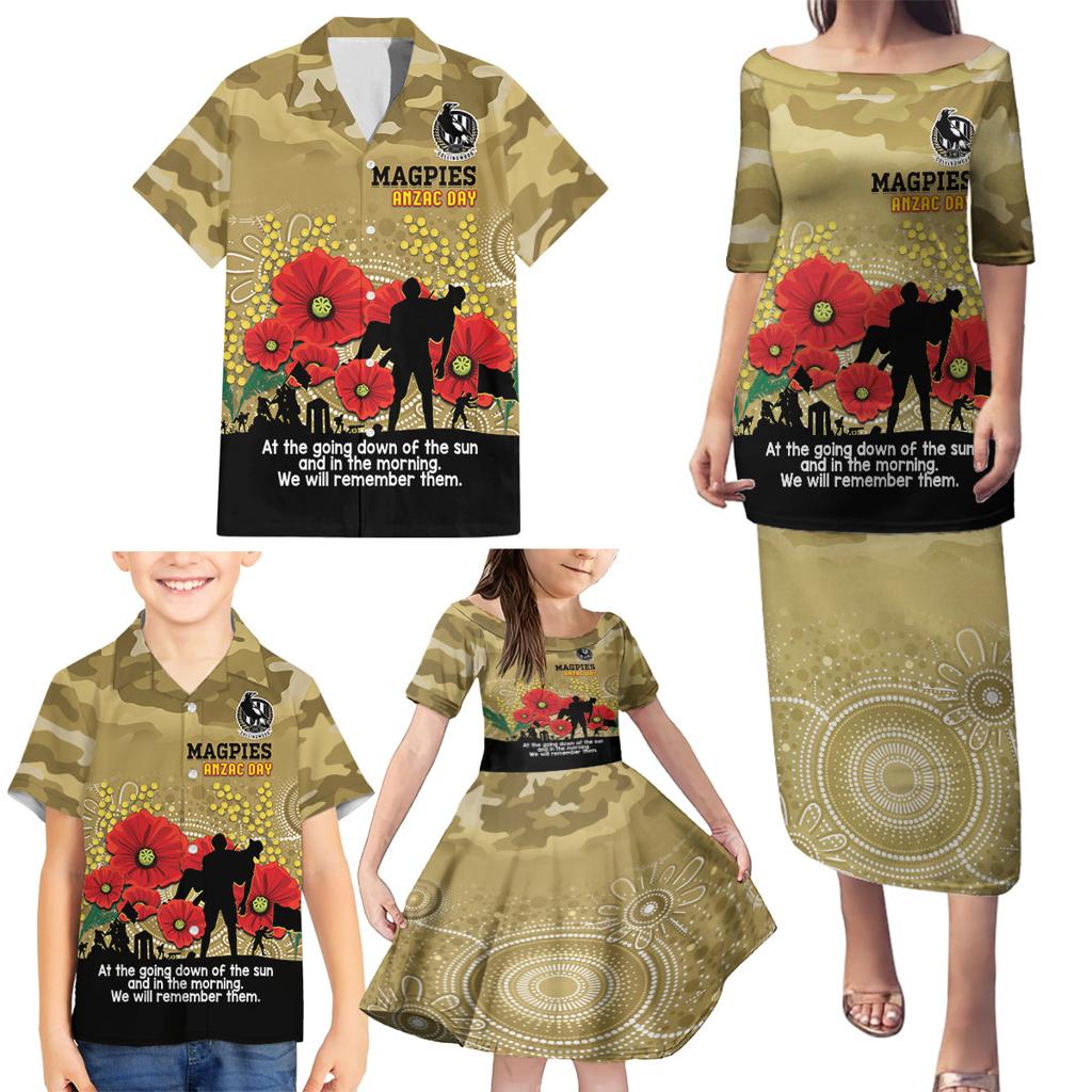 Custom Collingwood Football ANZAC Family Matching Puletasi and Hawaiian Shirt Gallipoli Camouflage With Poppies