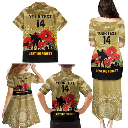Custom Collingwood Football ANZAC Family Matching Puletasi and Hawaiian Shirt Gallipoli Camouflage With Poppies