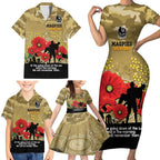 Custom Collingwood Football ANZAC Family Matching Short Sleeve Bodycon Dress and Hawaiian Shirt Gallipoli Camouflage With Poppies