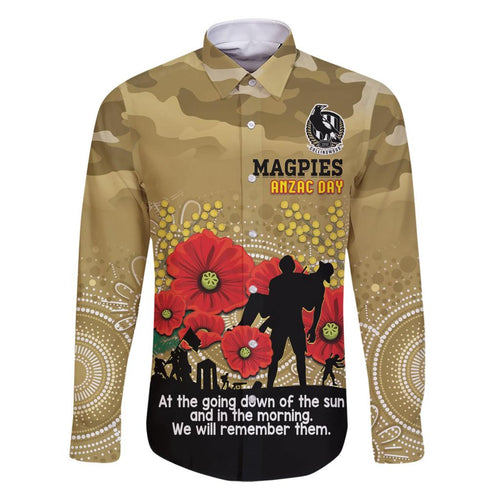 Custom Collingwood Football ANZAC Family Matching Short Sleeve Bodycon Dress and Hawaiian Shirt Gallipoli Camouflage With Poppies