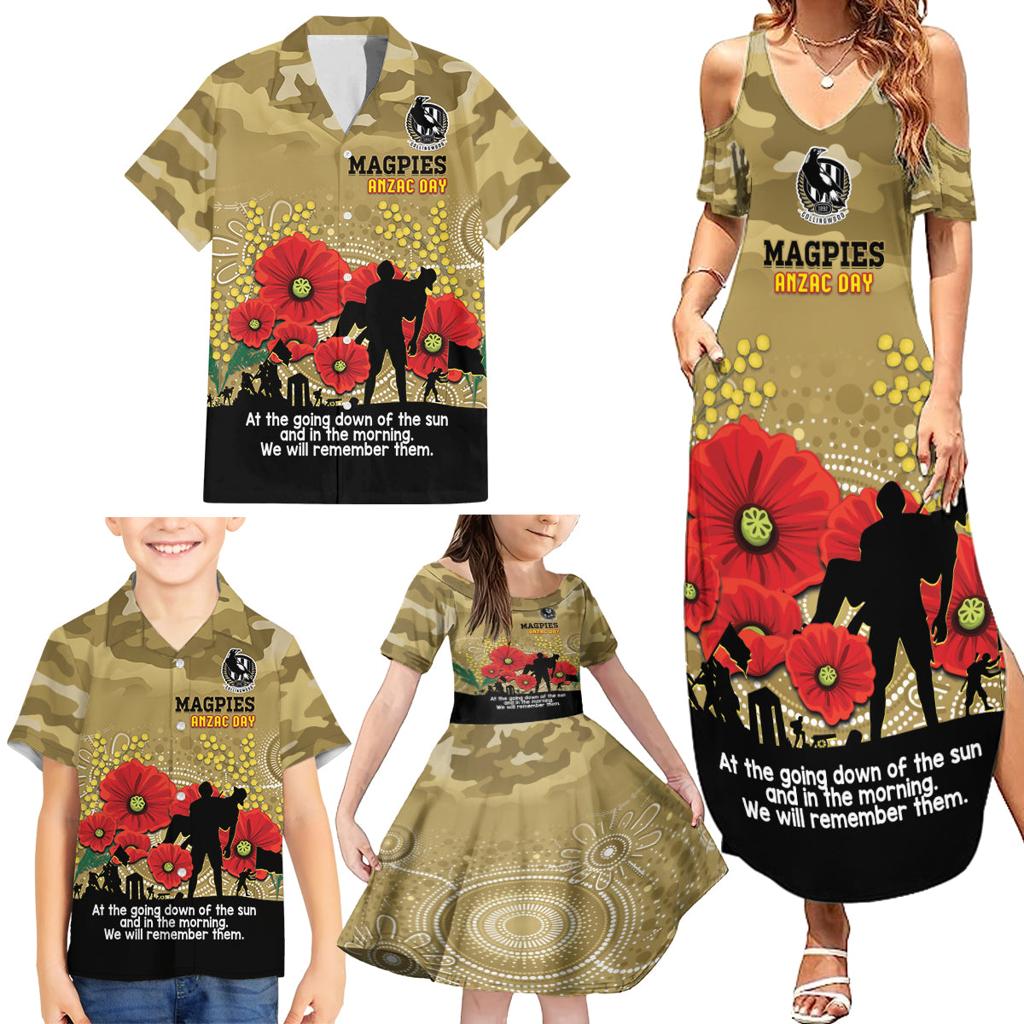 Custom Collingwood Football ANZAC Family Matching Summer Maxi Dress and Hawaiian Shirt Gallipoli Camouflage With Poppies