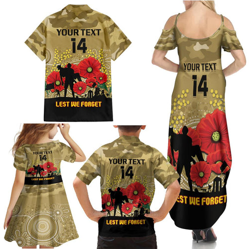 Custom Collingwood Football ANZAC Family Matching Summer Maxi Dress and Hawaiian Shirt Gallipoli Camouflage With Poppies