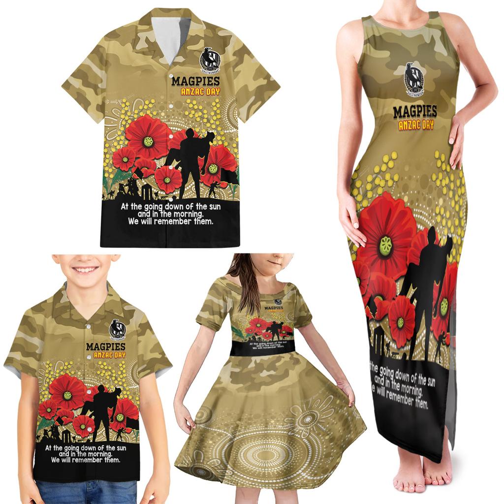 Custom Collingwood Football ANZAC Family Matching Tank Maxi Dress and Hawaiian Shirt Gallipoli Camouflage With Poppies