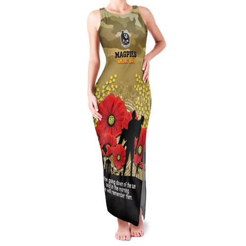 Custom Collingwood Football ANZAC Family Matching Tank Maxi Dress and Hawaiian Shirt Gallipoli Camouflage With Poppies