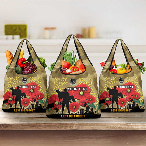 Custom Collingwood Football ANZAC Grocery Bag Gallipoli Camouflage With Poppies