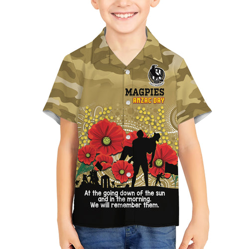 Custom Collingwood Football ANZAC Hawaiian Shirt Gallipoli Camouflage With Poppies
