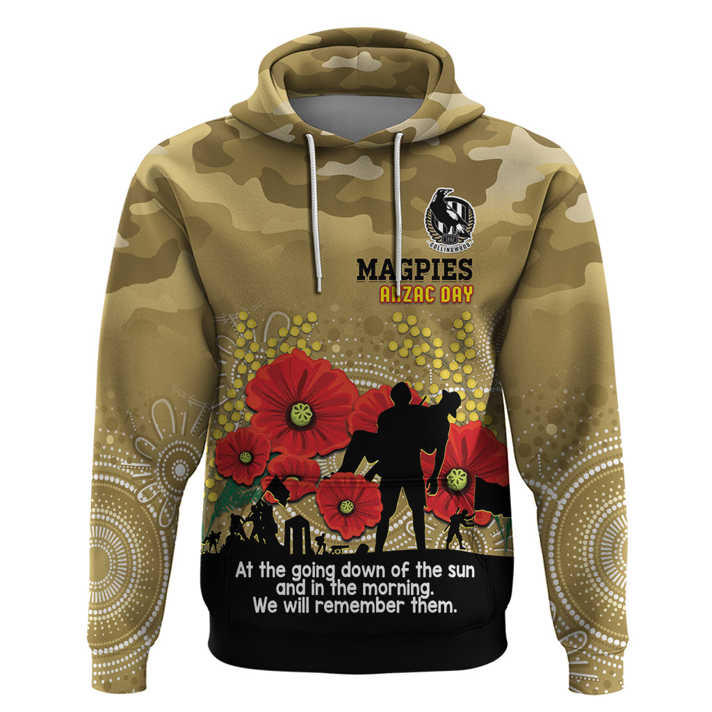 Custom Collingwood Football ANZAC Hoodie Gallipoli Camouflage With Poppies