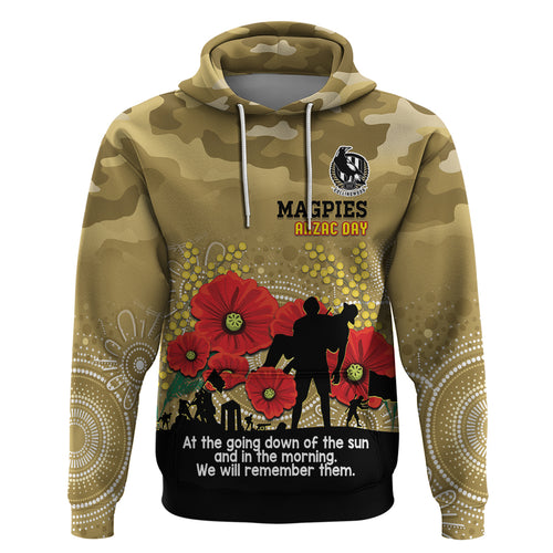 Custom Collingwood Football ANZAC Hoodie Gallipoli Camouflage With Poppies