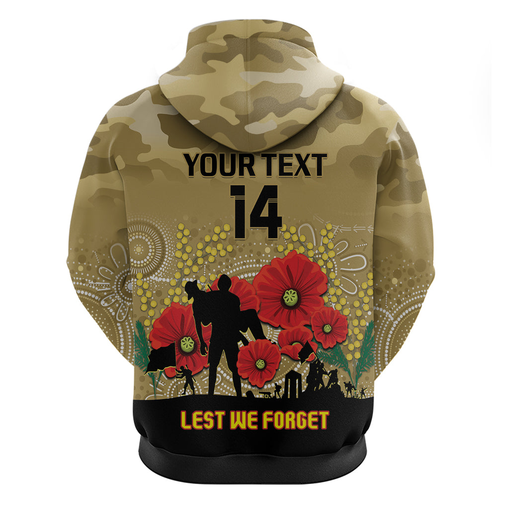 Custom Collingwood Football ANZAC Hoodie Gallipoli Camouflage With Poppies