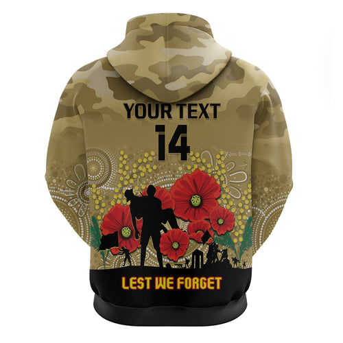 Custom Collingwood Football ANZAC Hoodie Gallipoli Camouflage With Poppies