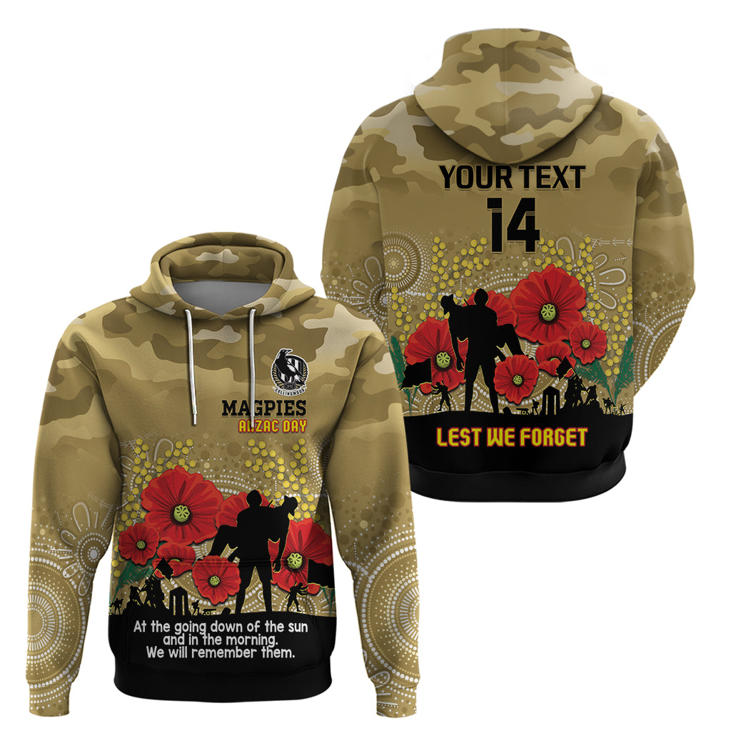 Custom Collingwood Football ANZAC Hoodie Gallipoli Camouflage With Poppies