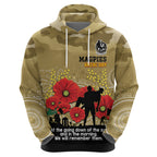 Custom Collingwood Football ANZAC Hoodie Gallipoli Camouflage With Poppies