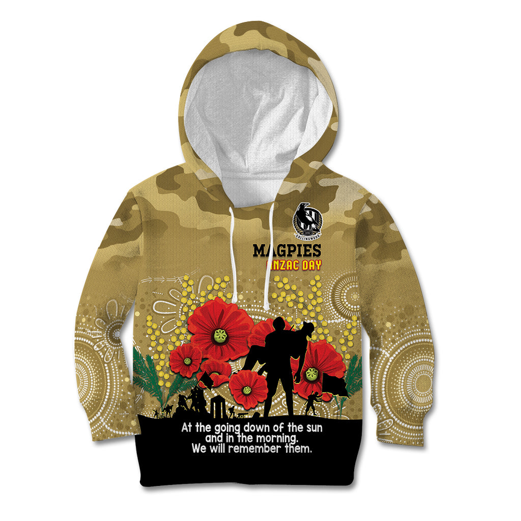 Custom Collingwood Football ANZAC Kid Hoodie Gallipoli Camouflage With Poppies