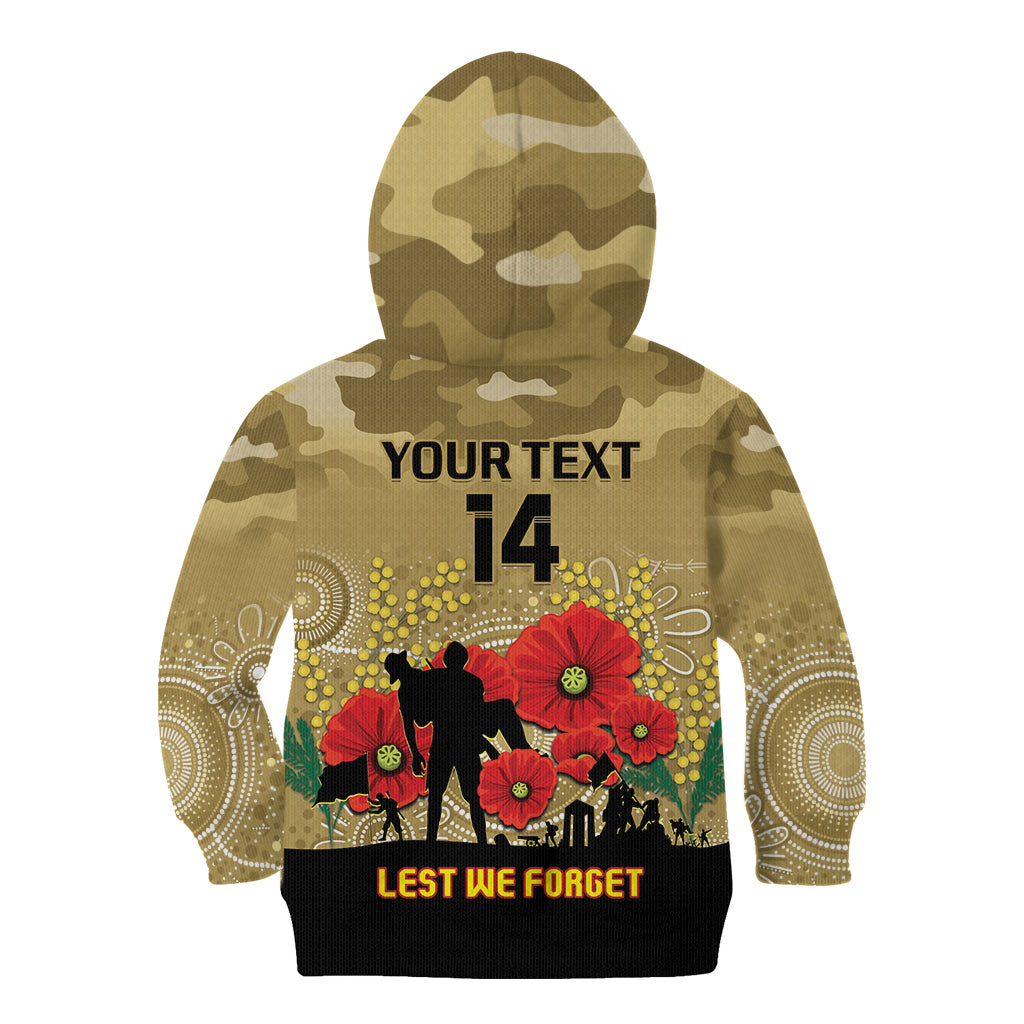 Custom Collingwood Football ANZAC Kid Hoodie Gallipoli Camouflage With Poppies