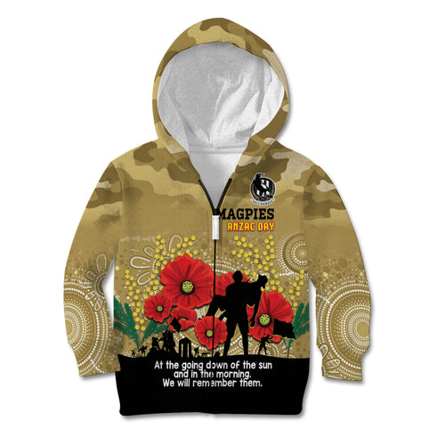 Custom Collingwood Football ANZAC Kid Hoodie Gallipoli Camouflage With Poppies