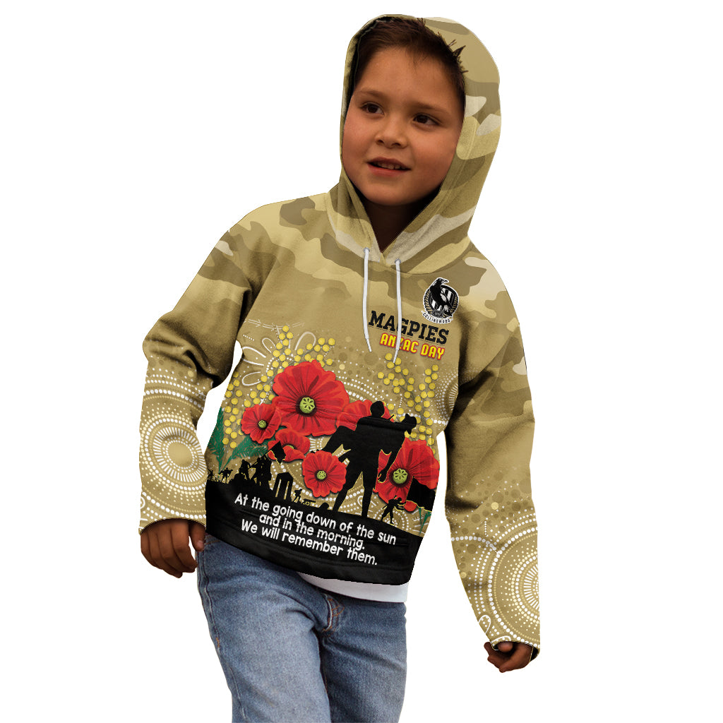 Custom Collingwood Football ANZAC Kid Hoodie Gallipoli Camouflage With Poppies