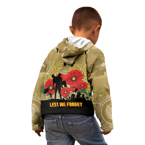 Custom Collingwood Football ANZAC Kid Hoodie Gallipoli Camouflage With Poppies