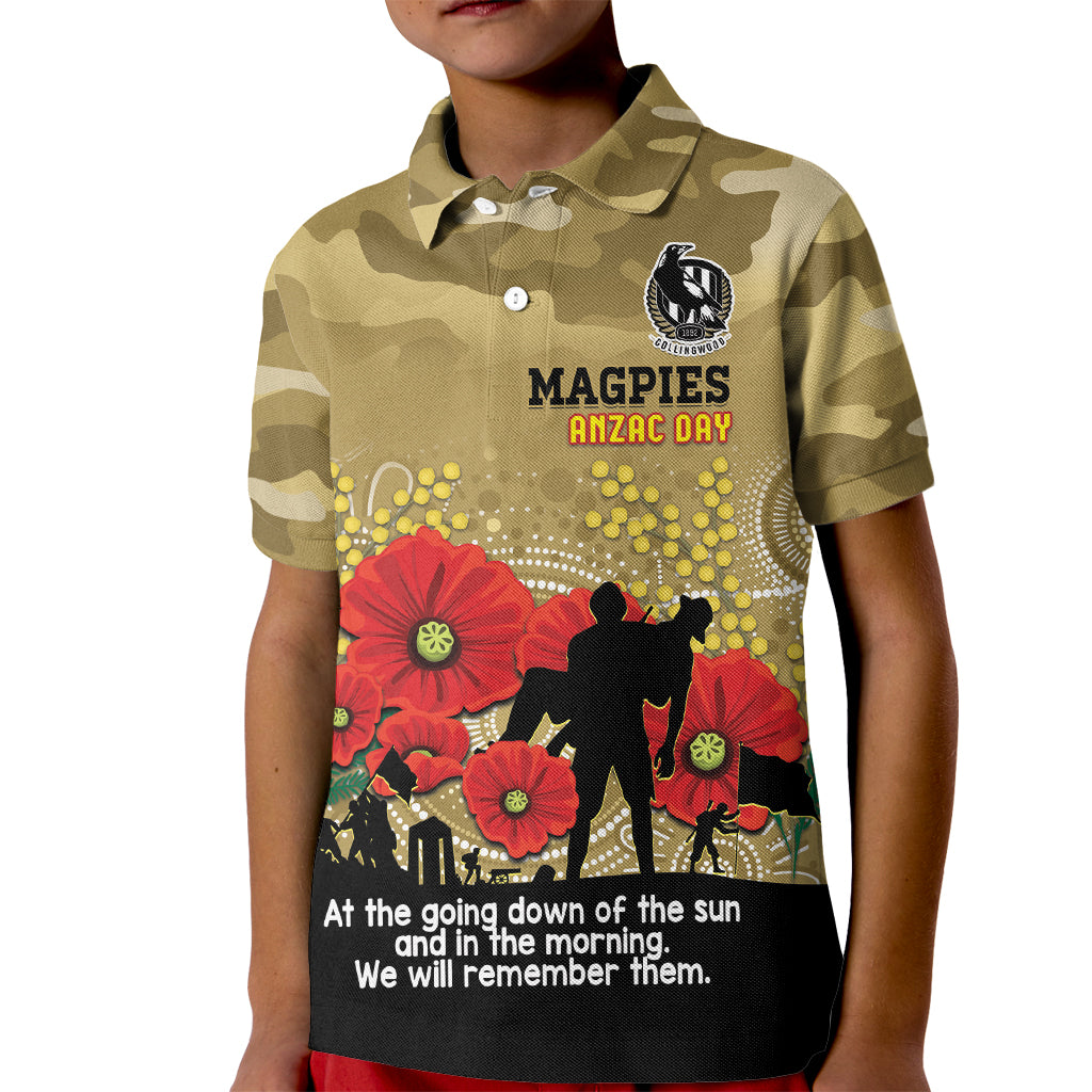 Custom Collingwood Football ANZAC Kid Polo Shirt Gallipoli Camouflage With Poppies