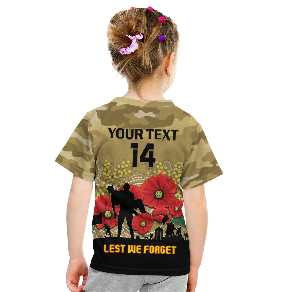 Custom Collingwood Football ANZAC Kid T Shirt Gallipoli Camouflage With Poppies