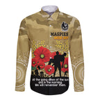 Custom Collingwood Football ANZAC Long Sleeve Button Shirt Gallipoli Camouflage With Poppies