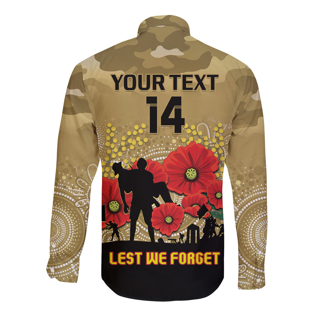 Custom Collingwood Football ANZAC Long Sleeve Button Shirt Gallipoli Camouflage With Poppies